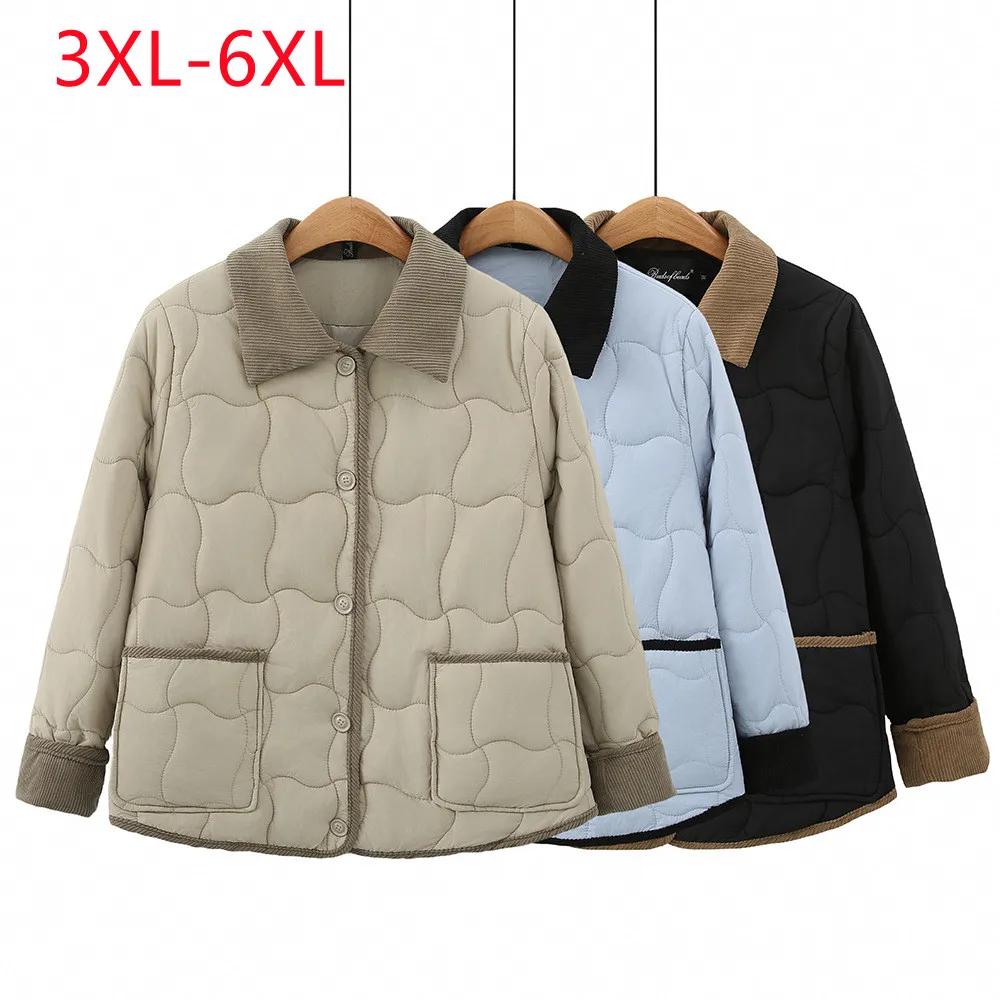 

Новый 2023 дамы зима плюс размер топы для женщин большой размер длинный рукав кнопка черный теплый хлопок-padded одежда 3XL 4XL 5XL 6XL