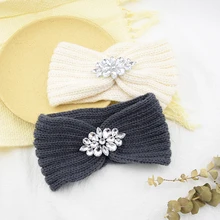 

Soft Rhinestone Knitted Knot Cross Headband For Women Headwraps Autumn Winter Girls Turban Elastic Hair Bands Hair Accessories