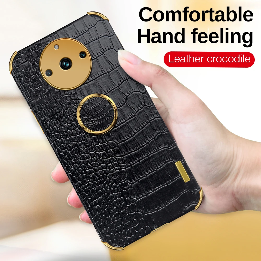 Per Realme 11 Pro + Custodia In Pelle Modello Coccodrillo Funda Realme11 Pro Plus Realme11Pro 11Pro Cover Car Magnet Ring Stand Coque