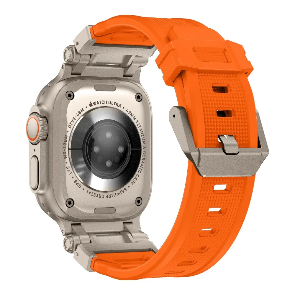 Rubber Strap for Apple Watch Band Ultra 49mm 45mm 44mm 42mm Metal Connector Bracelet for iWatch Series 9 8 7 6 5 3 SE Watchband