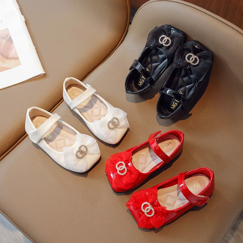 Korean Version of Square Head Sweet Flower Girl Princess Big Red Children Small Shoes New Single Shoes