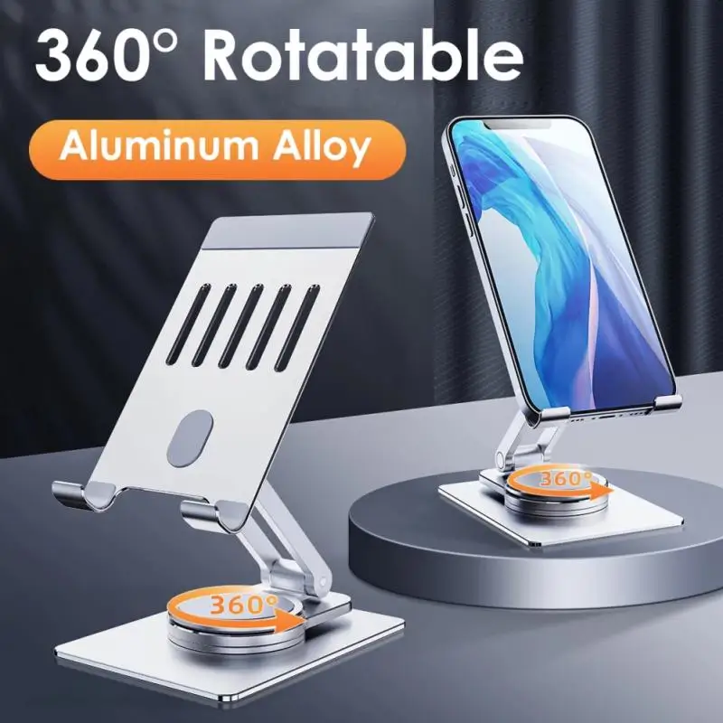 RYRA Aluminum Desktop Phone Holder Stand 360° Rotation Heat dissipation Metal Foldable Bracket For iPad Phone Within 12.9inch