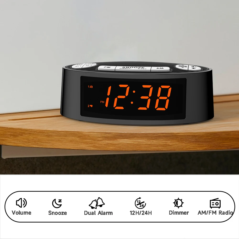 AM/FM Alarm Clock Radio with Dual Alarm Sleep Timer & Snooze Functions Orange LED Display 4-Level Dimming Option iTOMA CKS3301U