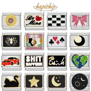 Hapiship 2024 Fashion Spider Star Moon Love Owl Italian Charm Links Fit 9mm Bracelet Stainless Steel Jewelry Making DJ003-346 1