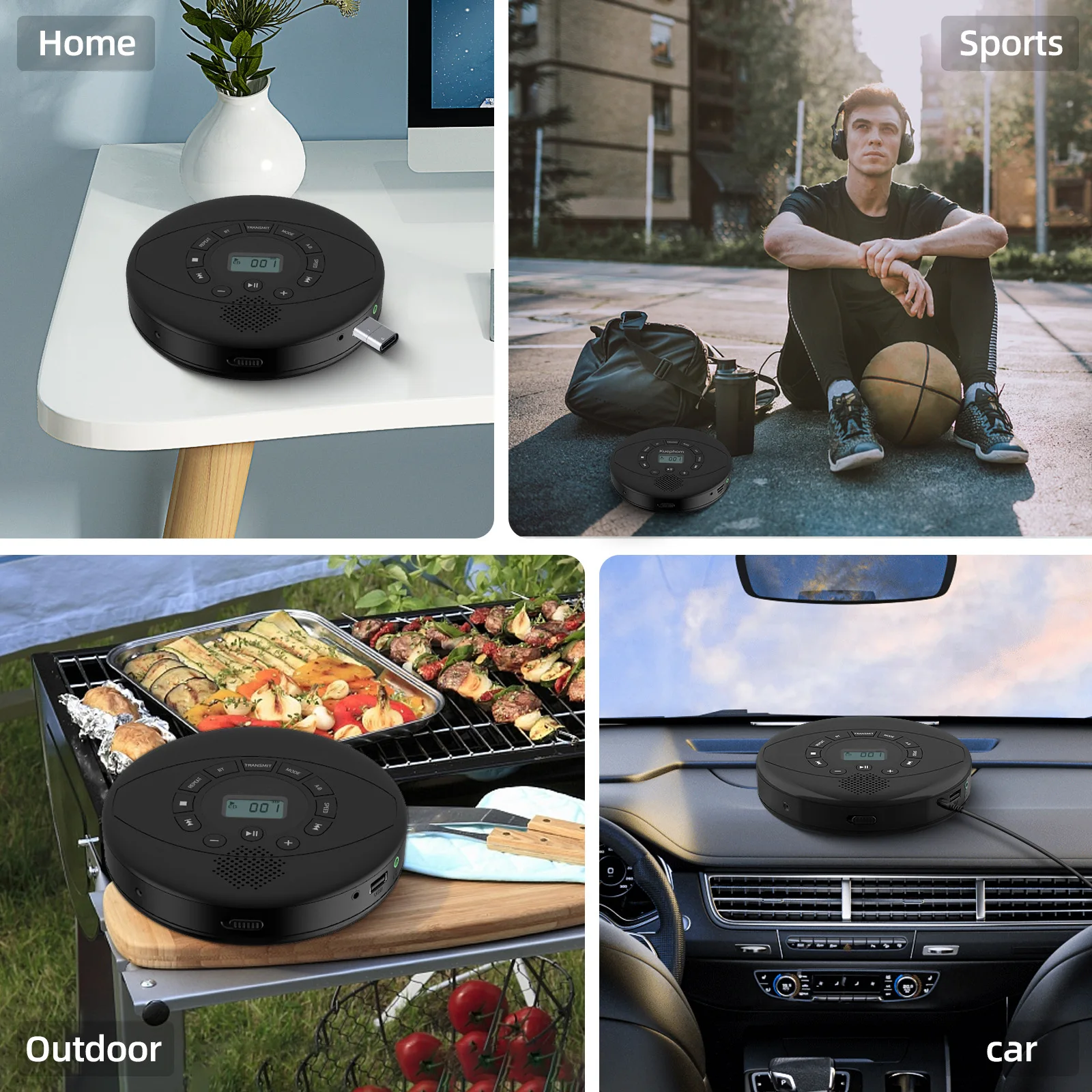 Portable CD Player portable cd player Bluetooth CD Walkman Built in Speakers Rechargeable Player with USB/AUX/Headphone Port