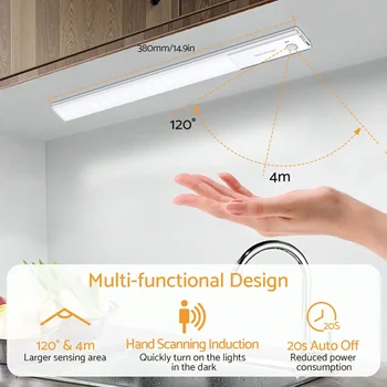 Under Cabinet Lights 64 LED Sensor Magnetic 3000mAh Rechargeable 3 Color Temperature Energy Class A Night for Cupboard Stairs 1
