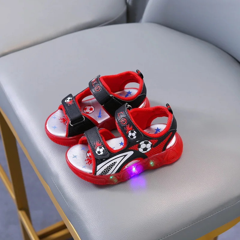 Children's Shining Light Soft Bottom Sandals Kids LED Light Shoes Little Boys Sandals With Lights Kids Glowing Beach Shoes