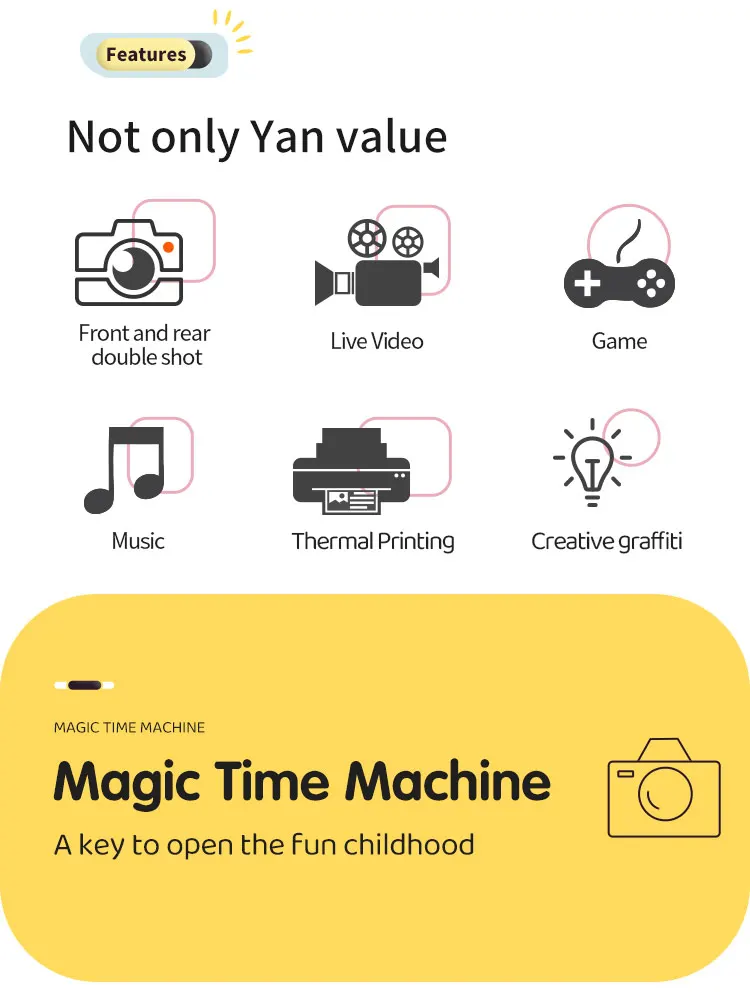 Instant Print Camera Digital Photo Printer with High Refractive Polymer Lens, USB Rechargeable, Great Tool for Developing