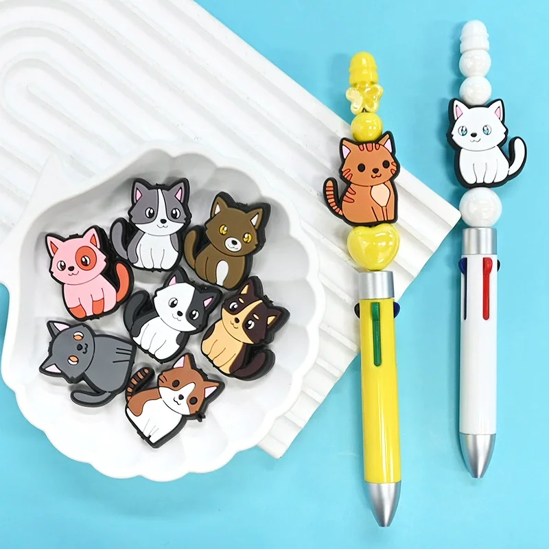 40 Pcs Cat Silicone Focal Beads - Bulk Charms For DIY Jewelry, Keychains & Pen Decorating