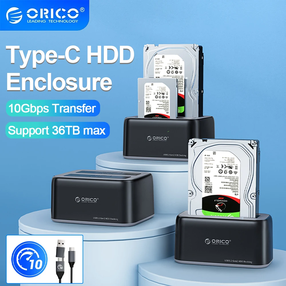 Orico Hdd Enclosure 3.5 "Sata A Type-C Docking Station Per Hard Disk 3.5/2.5" 10Gbps Hdd Case Con Adattatore 12 V3A Per Pc Hdd Ssd