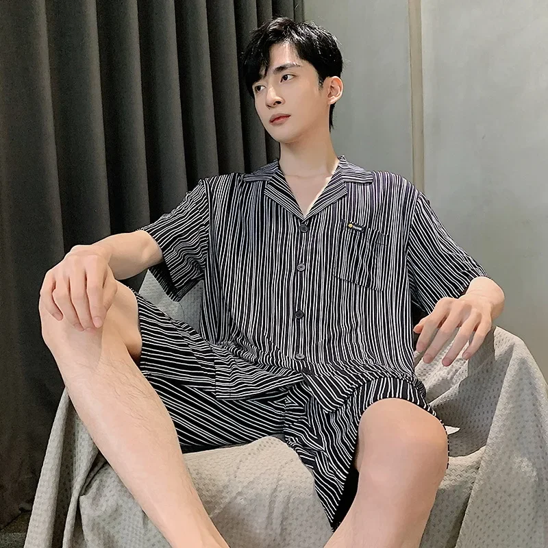 Men's Pajamas Summer Short Sleeved Shorts, New Modal Set, Simple and Loose Fitting Sleepwear, Men's Thin Cardigan, Home Wear