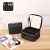 Cosmetic Pouch with Dividers Capacity Cosmetic Bag with Led Mirror Multi Compartments Portable Travel Makeup for Artists 4