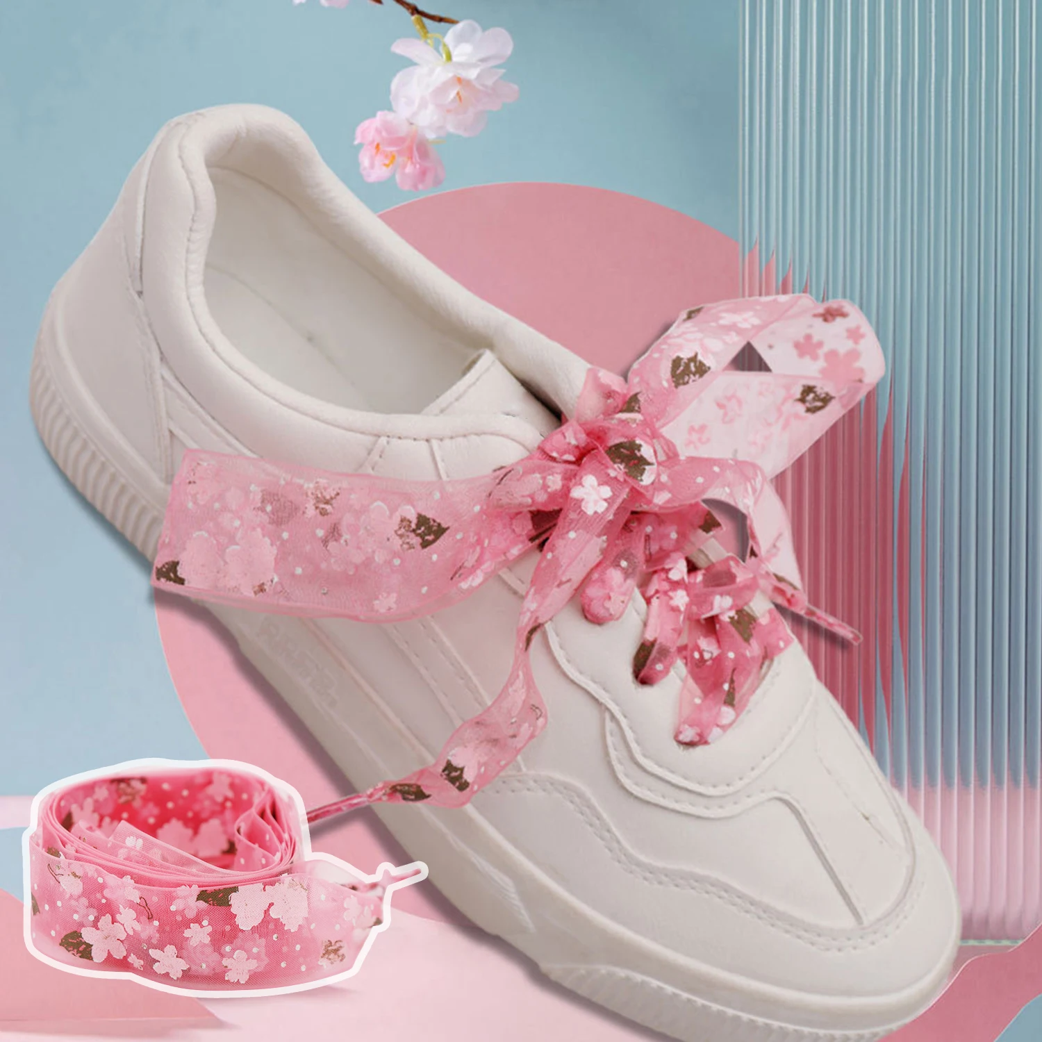 

1Pair 120/140cm Fashion Organza Shoe Laces Sport Shoes Sneakers Cherry Blossom Laces Tie Flat Shoelaces Canvas Bootlaces Strings