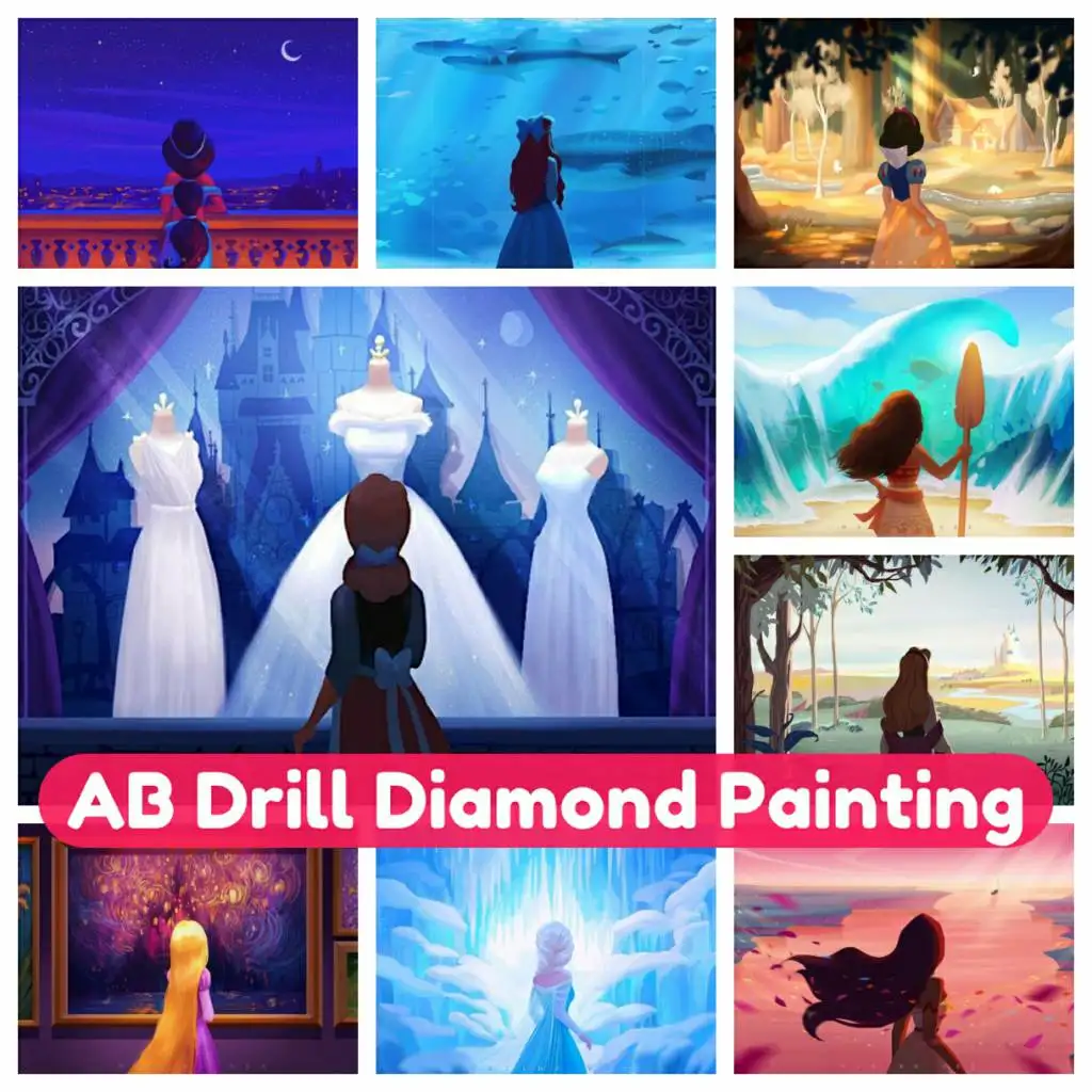 

D-Disneys Princess 5D DIY AB Diamond Painting Mosaic Art Full Drill Round Square Handmade Corss Stitch Kit Rhinestones Embroider