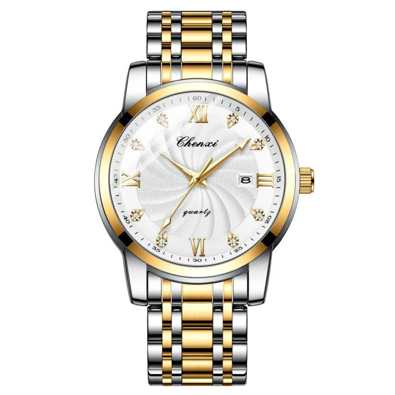 Quartz Watch For Men New Diamond Graduated WristWatch Stainless Steel Waterproof Luminous Calendar Fashion Business Men Watch