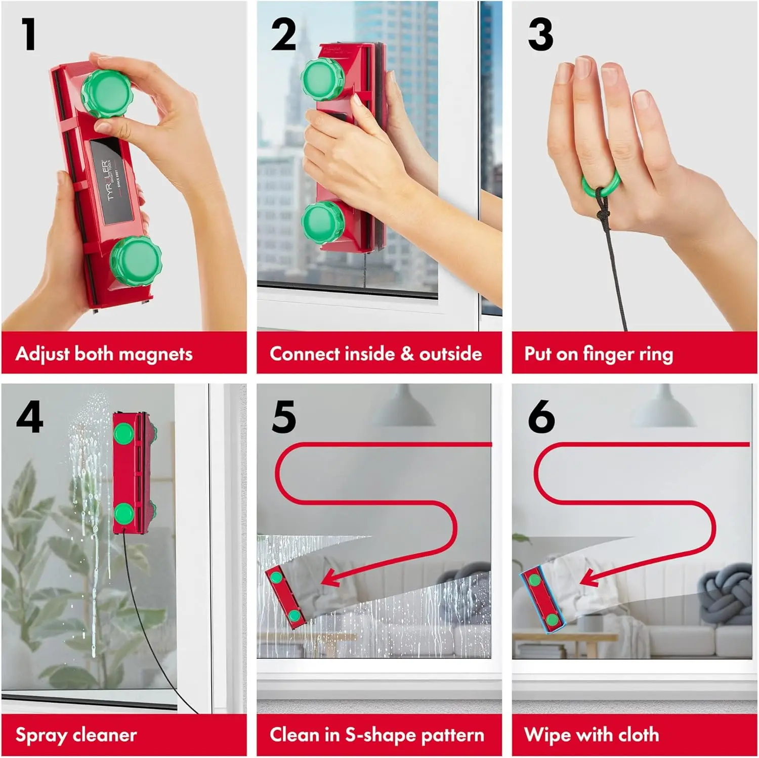 Magnetic Window Cleaner Tool | The Glider D4 Double Sided Outside Window Cleaner Tool Fits Windows 0.08"-1.6" Thick, Adjustable 5