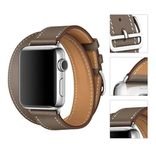 

Leather strap for Apple watch band 44mm 40mm series 7 6 5 4 SE Double loop comfort bracelet strap for iwatch 3 2 42mm 38mm band