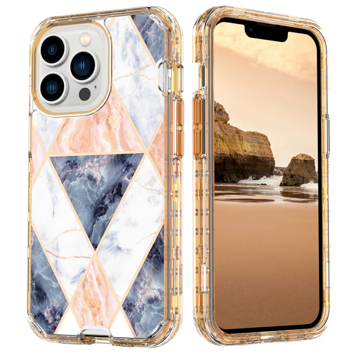 Luxury 3-in-1 Plating Marble Phone Case - Heavy Duty Shockproof Cover