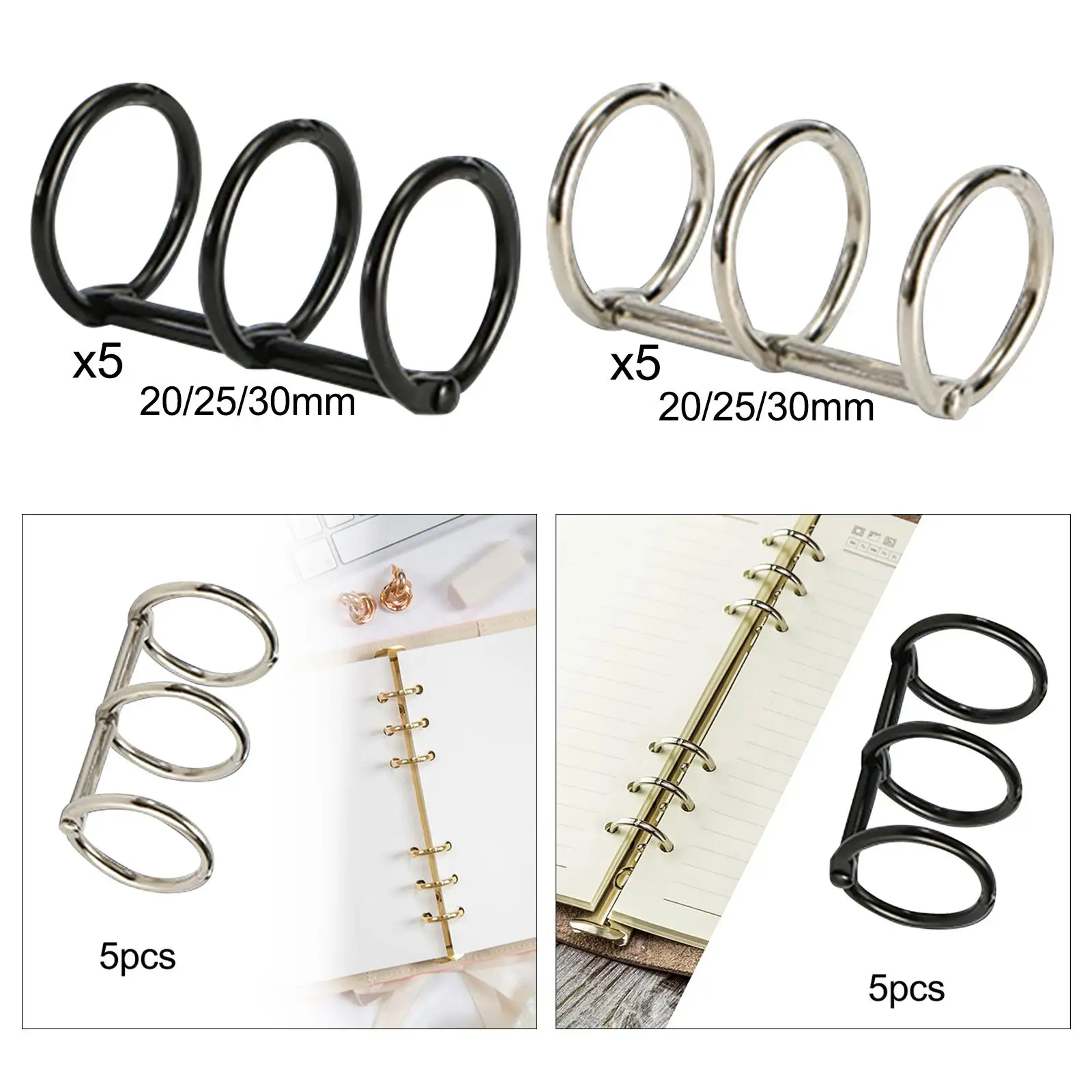 5x 3 Ring Metal Loose Leaf Binders Snap Split Hinged Book Rings for Notebook Diary DIY Travel Diary Photo Album Binding metal ring binder,metal binder ring,book binding supplies