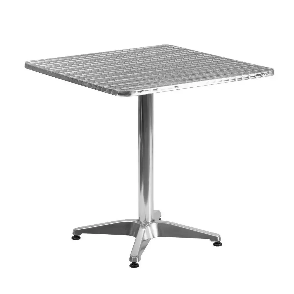 27.5 Inch Square Aluminum Table Set with 2 Rattan Chairs Indoor Outdoor Use Lightweight Commercial Residential Bistro Dining 4