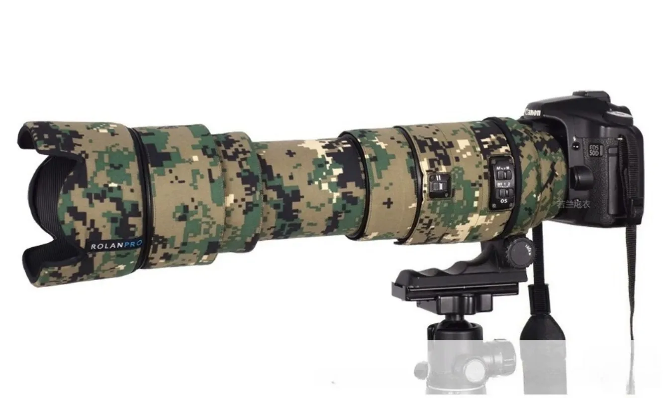 ROLANPRO 렌즈 위장 코트 시그마 APO 50-500mm F/4.5-6.3 DG OS HSM 용 레인 커버 니콘 캐논 슬리브 용 렌즈 보호 슬리브
