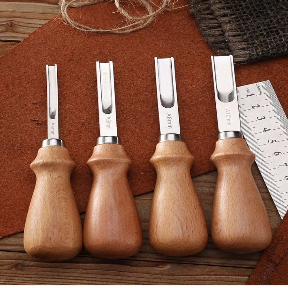 A4mm A6mm A8mm A10mm Practical Leather Craft Edge Beveler Skiving Beveling Knife DIY Cutting Hand Craft Tool with Wood Handle Leather Skiving Knife Leather Cutting Knife Leather Tool Leather Working Tools Leather Cutting Tool Cutting Knife Craft Cutting Tool Art Knife