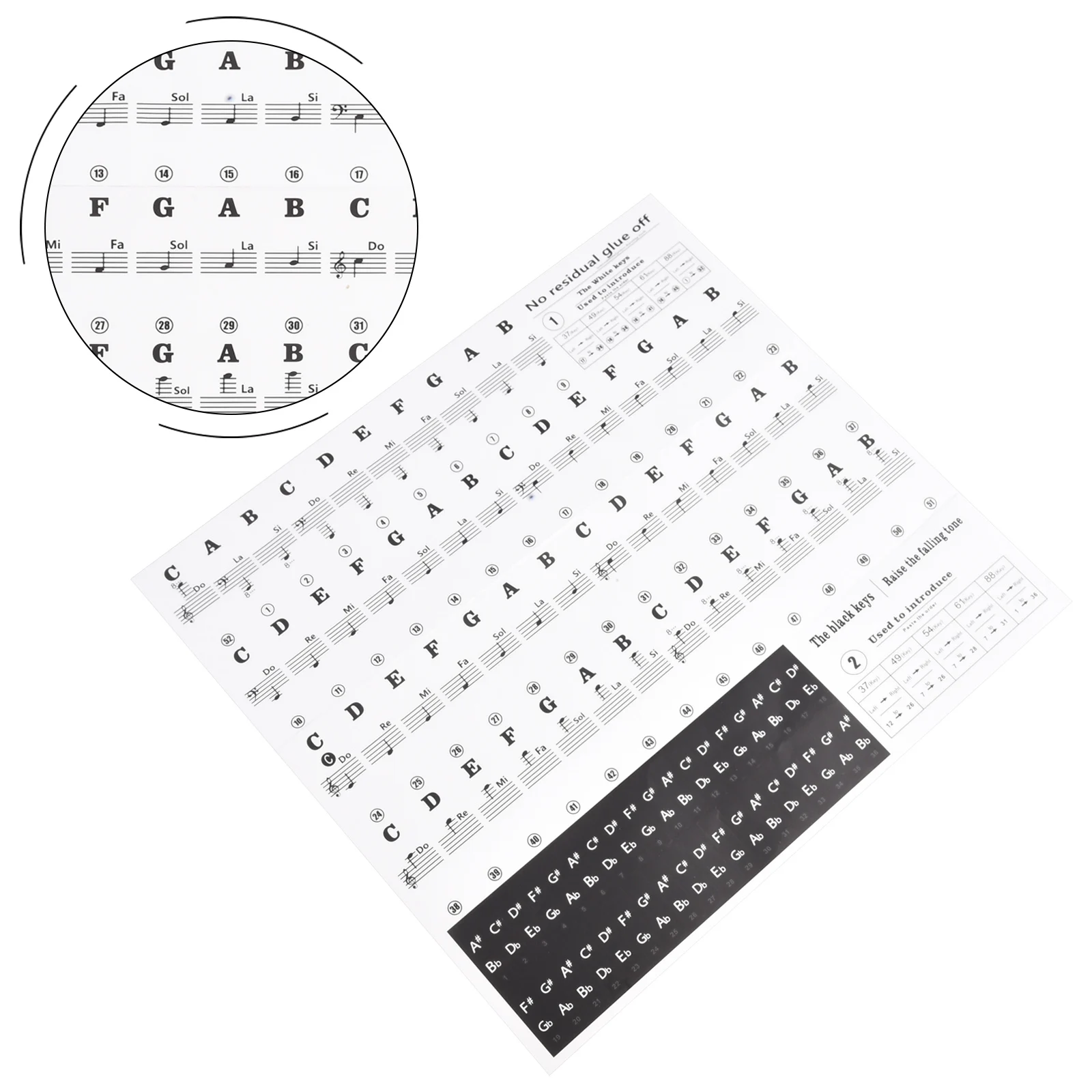 

For Piano Lovers Piano Decal Notes Piano Stickers 88/61/54/49/37 Keys Approx. 15 G Approx. 25*23cm Learning Beginners
