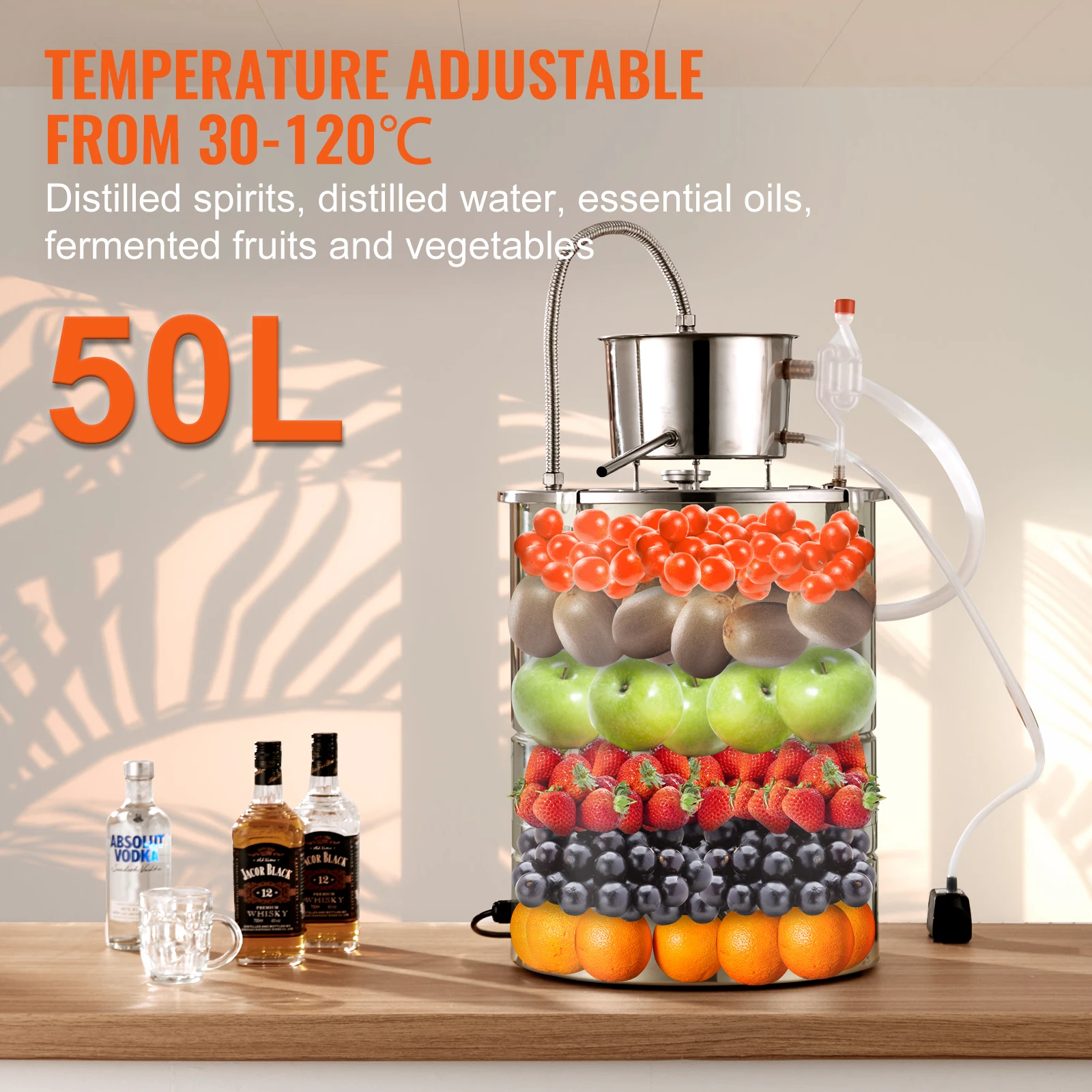 VEVOR 30/50L Stainless Steel Alcohol Distiller Alcohol Still Essential Oil Brewing DIY Whisky Wine Brandy Distillery Home Use 6