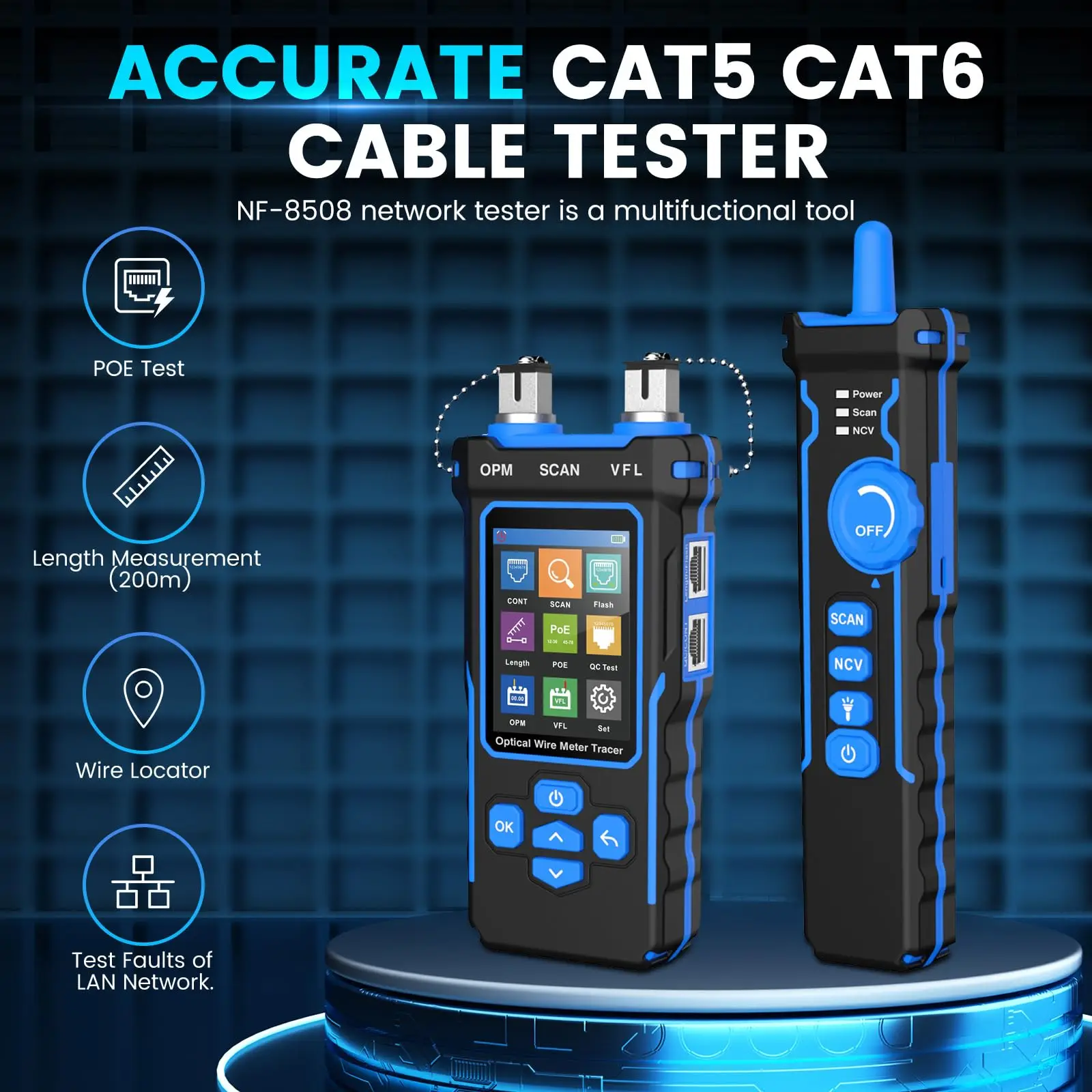 NOYAFA NF-8508 Network Cable Tester LCD Digital Rechargeable Network Line Finder Wire Tracker PoE Checker Optical Wire Meter 2
