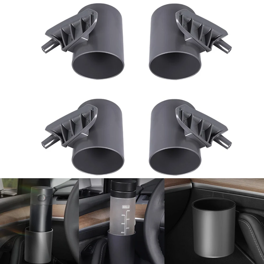 

4pcs For Tesla Model 3 Y Car Door Mount Cup Holder Door Handle Vehicle Storage Box Auto Interior Drink Coffee Water Bottle Stand