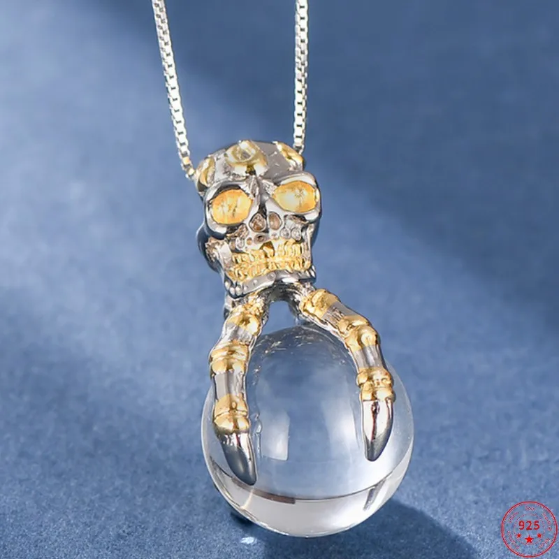 

Genuine S925 Sterling Silver Pendants for Men Women New Fashion Claws-Skull Crystal Beads Amulet Punk Jewelry Wholesale