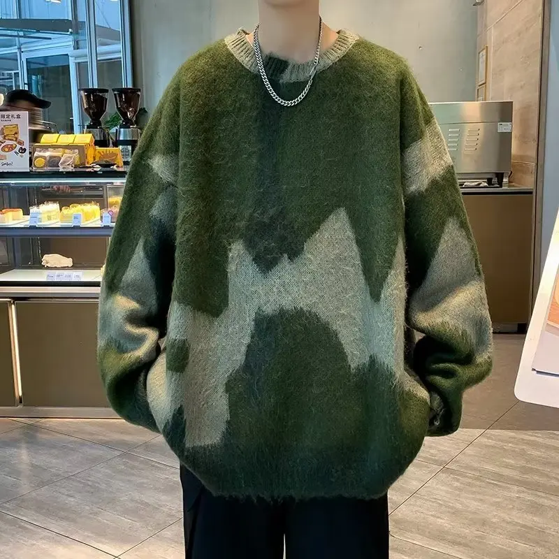 

American Retro Contrast Color Sweater Men's Autumn and Winter Youth Street Sweater Loose plus Size Ins Fashion pull femme