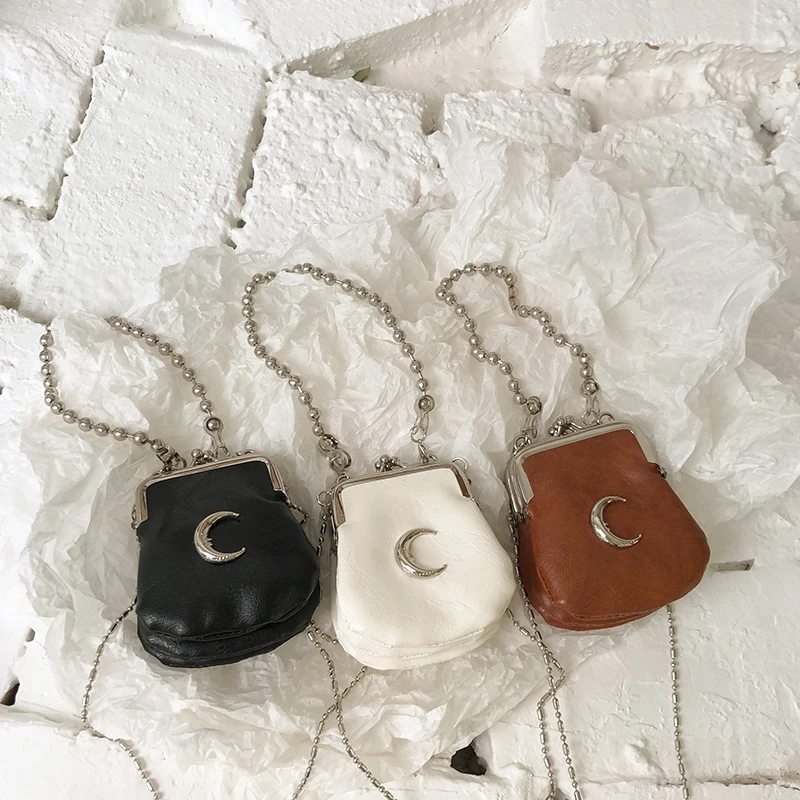 Fashion Chain Female Shell Crossbody Bags Retro Design Ladies Mini Coin Purse Handbags PU Leather Women moon Small Shoulder Bag