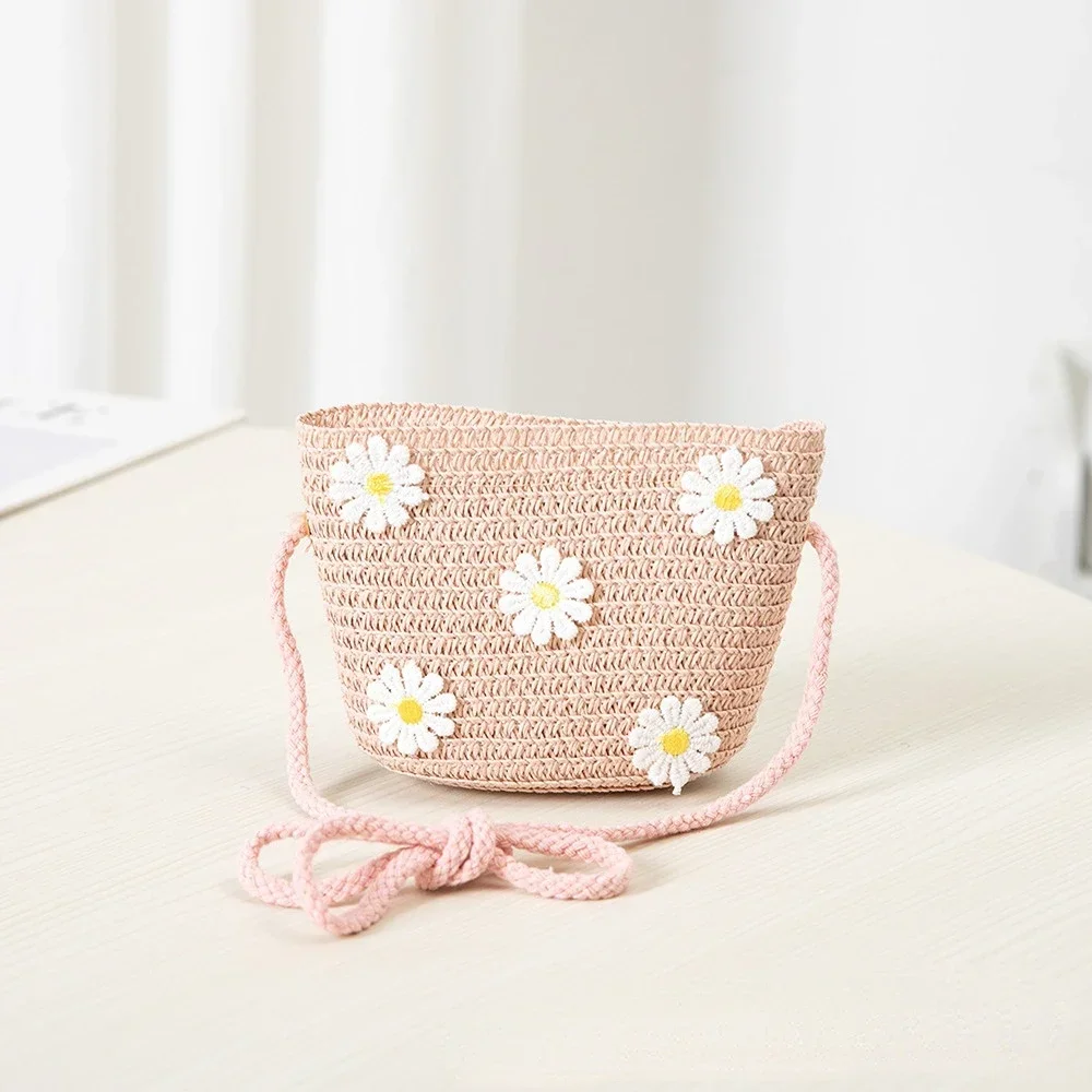 Crossbody Bag New Summer Children Beach Flower Straw Bag 3-7 Old Years Lovely Kids Holiday Travel Beach Bags 2