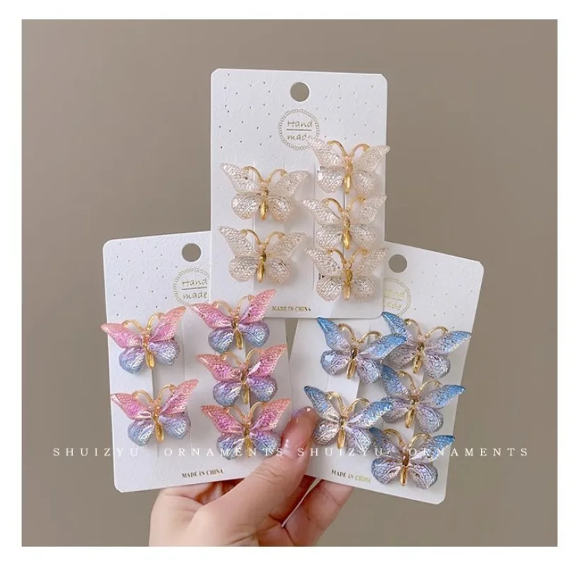 5pcs/set Gradient Butterfly Cute Baby Hairpins Kids Hair Clips Pins Children Headwear Princess Barrette for Girls Accessories