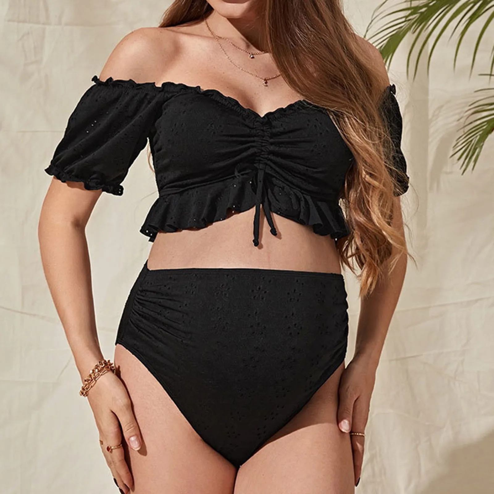 Maternity Swimwear Bikini Set Tie Front Off Shoulder Two Piece Swimsuit Pregnant Women Bathers Summer Beach