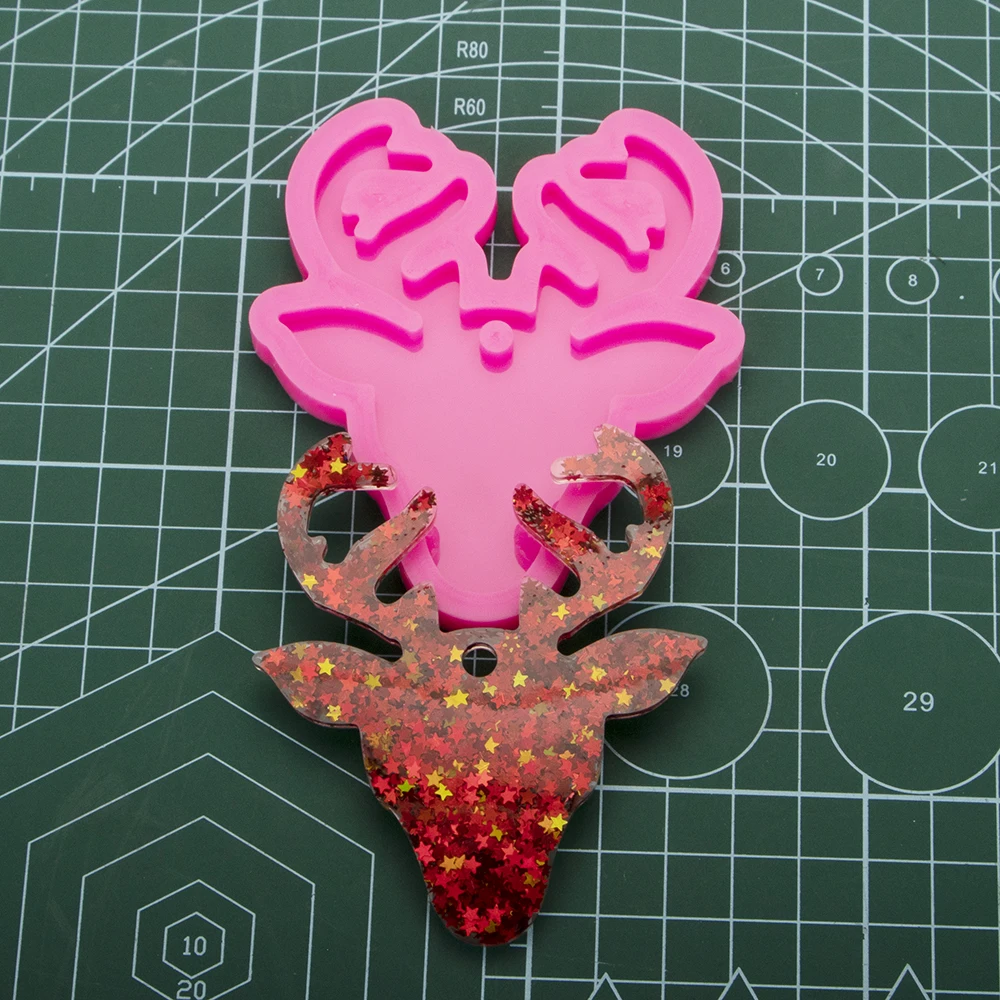 Shiny Weihnachten deer silikon form keychain Form epoxy harz form handgemachte DIY Schmuck Machen DY0093