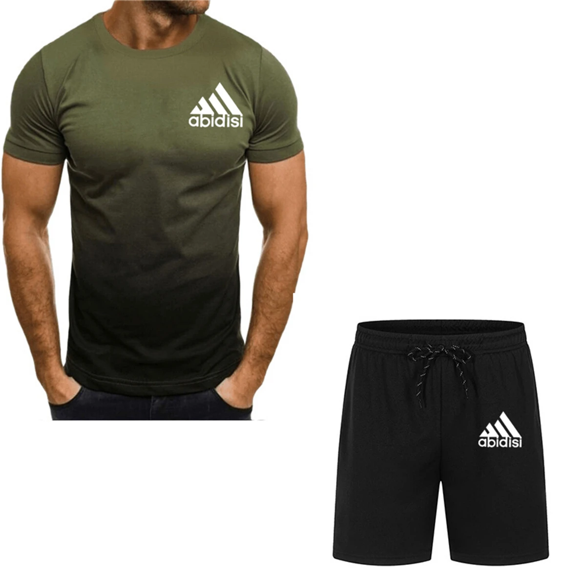 Traje de pantalones cortos de manga corta para hombre, traje deportivo informal de moda, traje de secado rápido de calle con per
