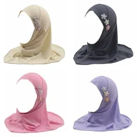 Islamic Kids Headscarf Ramadan Eid Amira Muslim Girls Hijab Flower Color In Random Arab Shawls Full Cover Flowers Turban Caps
