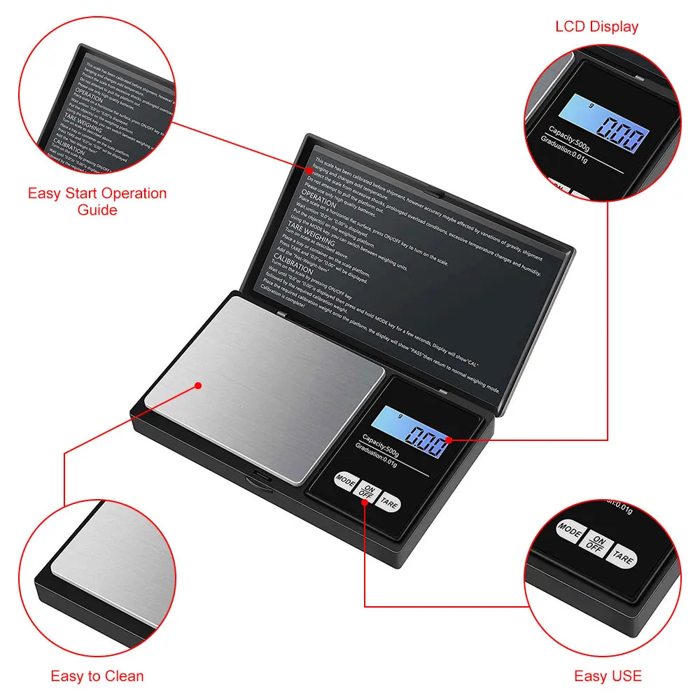 Jewelry Mini Stainless Steel Electronic Scale Digital Pocket Scale Gold Gram Balance Weight Scale Portable Pocket Scale