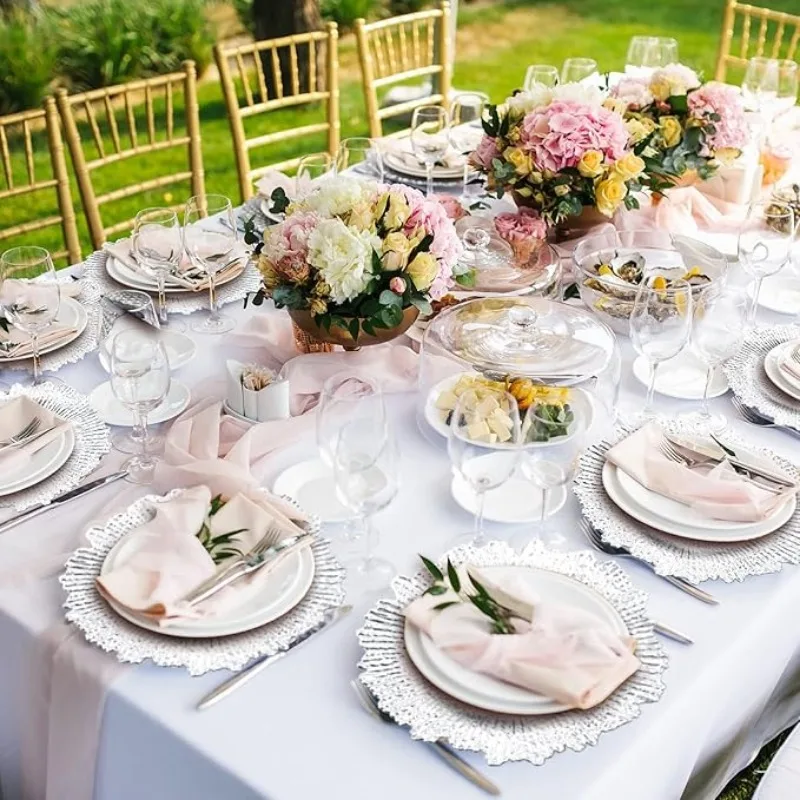 50 Pcs 13 Inch Charger Plates Bulk Plastic Plate Chargers Floral Reef Design Round Ruffled Rim Dinner Charger Plates plastic plates