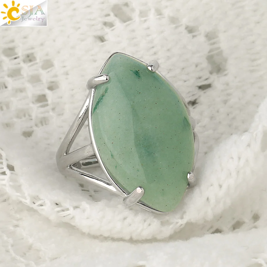 CSJA crystal rings natural stone ring for women men adjustable healing pink quartz lapis lazuli opal turquoise finger rings G574 finger ring adjustable rings