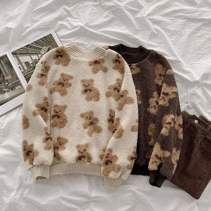 

2021 Kawaii Sweater Spring New Sweet Cute Bear Jumpers Tops Harajuku Korean Fashion Casual O Neck Long Sleeve Pullovers Y2k Tops