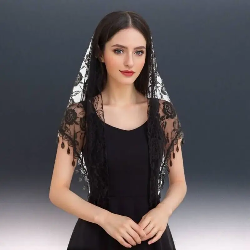 Elegant Black and White Lace Rose Veil for Women - Perfect for Western Weddings