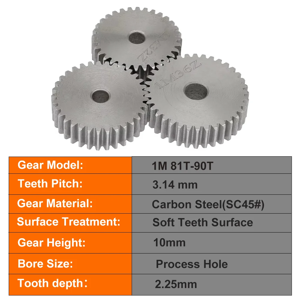 Spur Gear 1M-81T/82T/83T/84T/85T/86T/87T/88T/89T/90Teeth SC45# Carbon Steel Material Cylindrical Gear Transmission Accessories