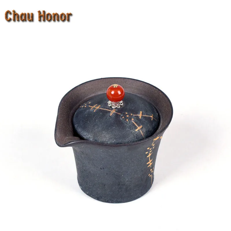 180ML Antique Tang Guanware Ceramic Hand Grasp Pot Handmade Retro Outline In Gold Teapots Dahongpao Tea Maker Mug Gift Packaging