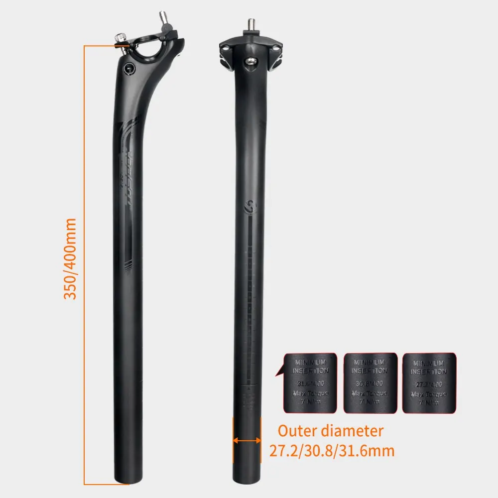 TOSEEK 탄소 시트 포스트 27.2 31.6mm 길이 400mm 매트 블랙 MTB 도로 자전거 시트 포스트 시트 튜브 자전거 부품 MTB 탄소 카누