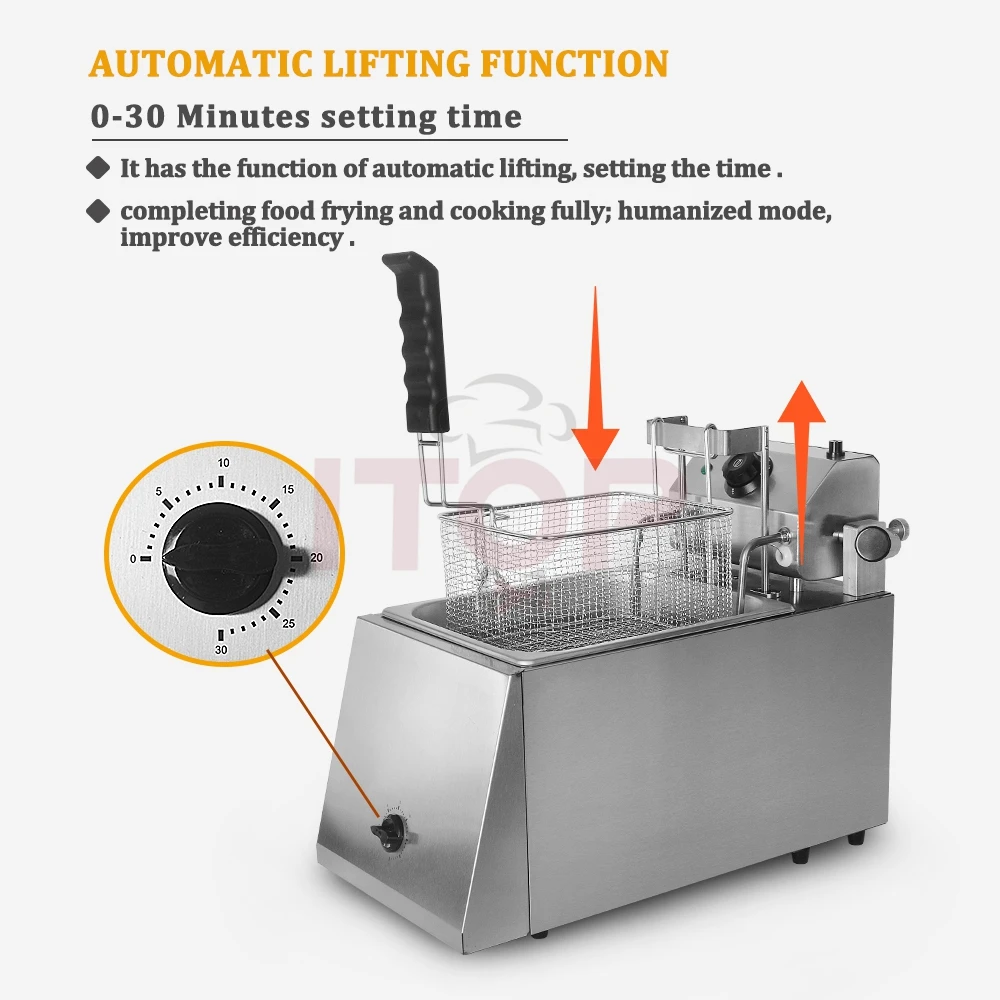 ITOP Automatic Lift-up Fryer Capacity 8L Electric Power 2.8KW Commerical Efficient Fryer Timer 30 min