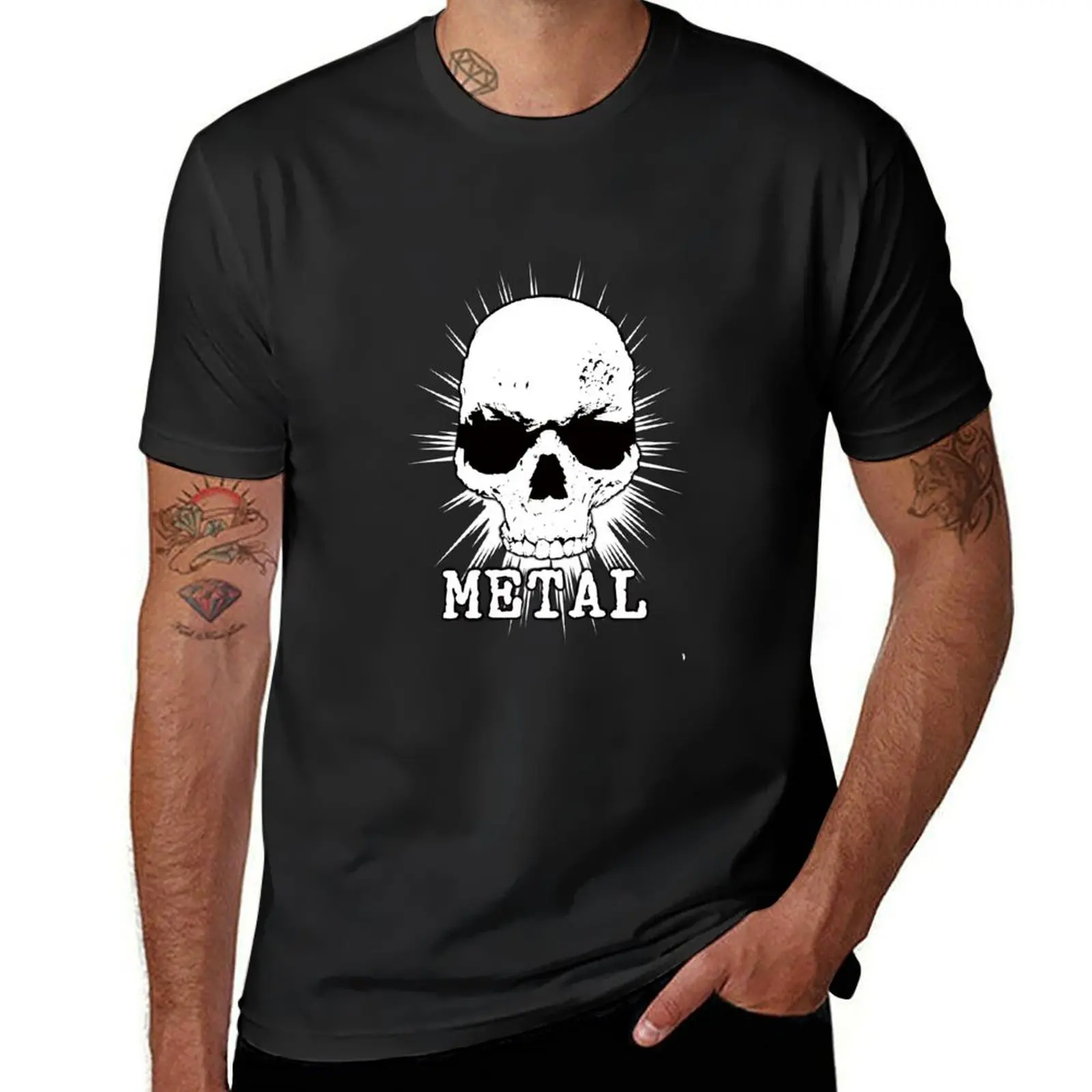 

White skull, metal music. T-Shirt boys animal print summer top customizeds big and tall t shirts for men