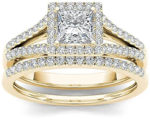 Mifeiya Luxury Wedding Engagement Lover's Ring Set Bling Iced Out Geometric AAA Cubic Zircon Crystal Ring for Couple Women Men WJZ22002XS